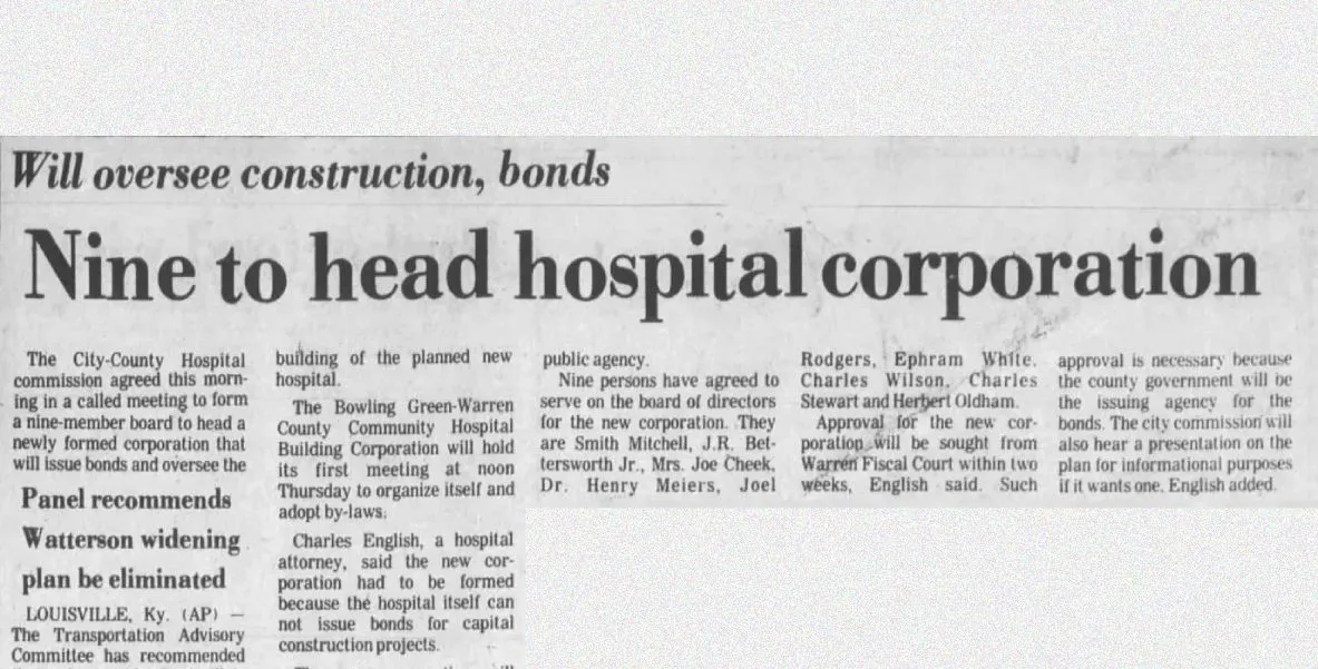 ‘City-County Hospital becomes Bowling Green-Warren County Community Hospital Corporation 1977
